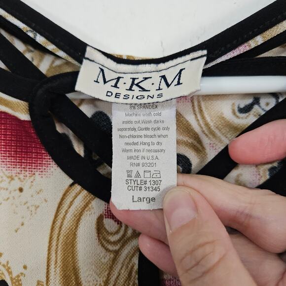 VTG Y2K MKM Designs Paisley Bell Sleeves Top Sz Large Keyhole Neck Sleeve Slits - Picture 6 of 7